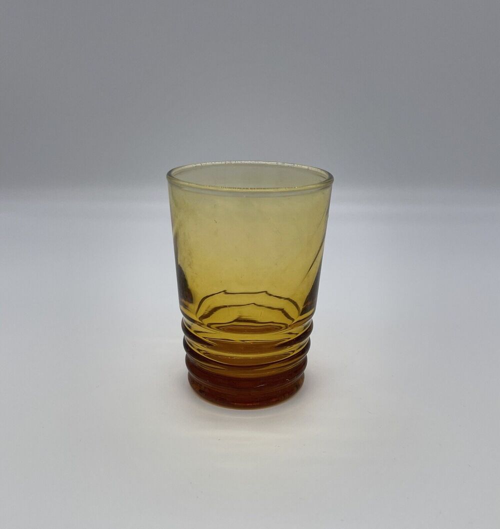 Vintage Libbey Honey Amber Malibu Gold Juice Glass Ribbed Base Swirl Pattern